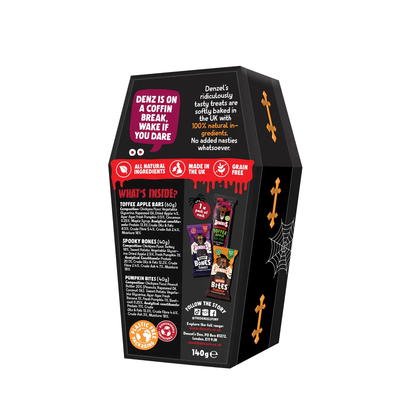 Denzel's Halloween Tomb of Treats Dog Treats Gift Box The Groomers Tuck Shop