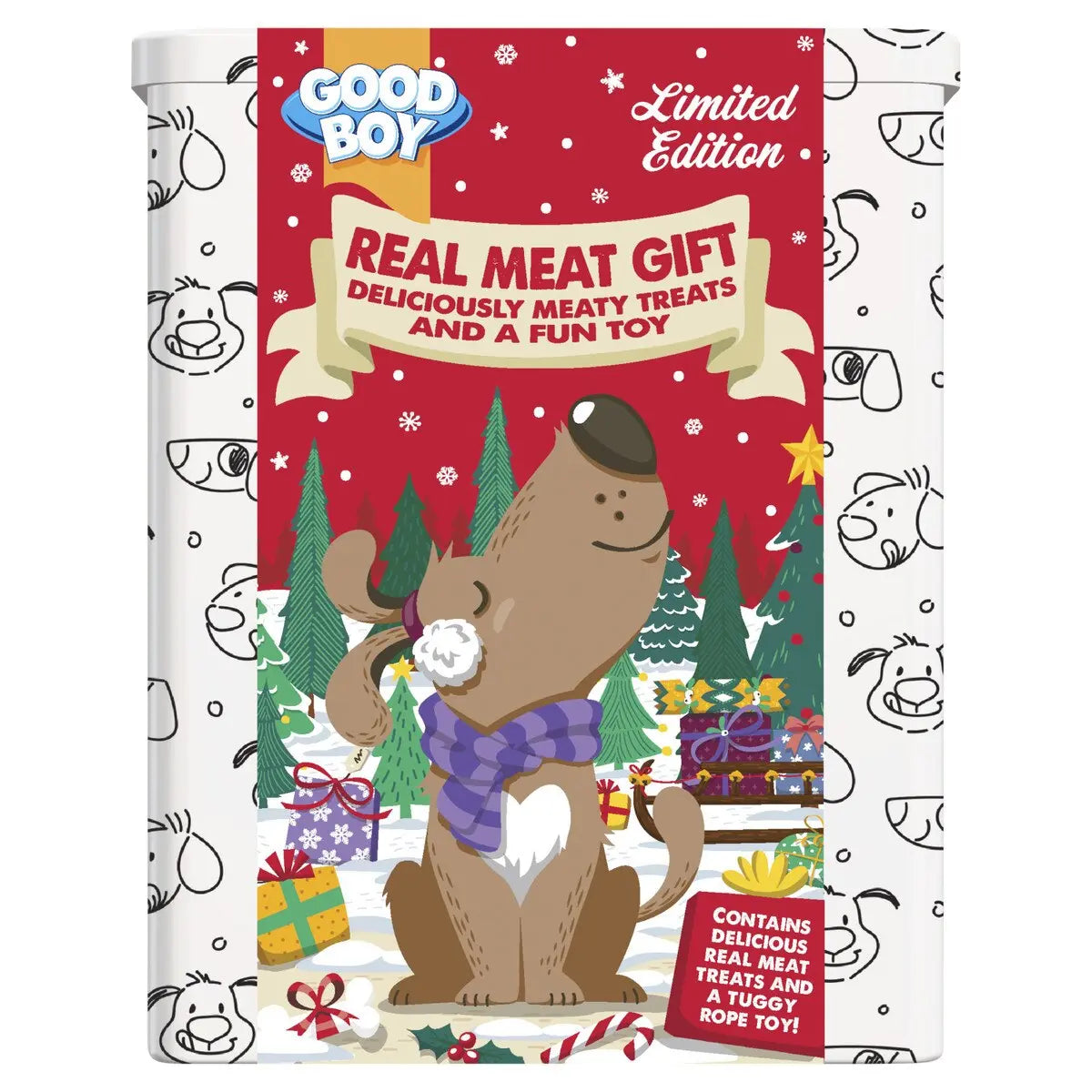 Good Boy Festive Tin with 4 treats & Rope The Groomers Tuck Shop