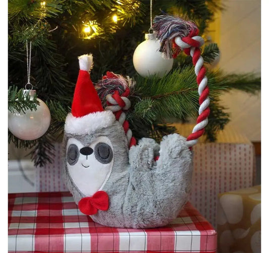 Christmas Sloth on Rope Dog Toy The Groomers Tuck Shop